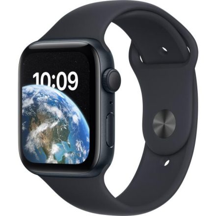 Apple Watch SE (2022) GPS + Cellular - 44 mm-es ezüstszínű alumíniumtok, fekete sportszíj